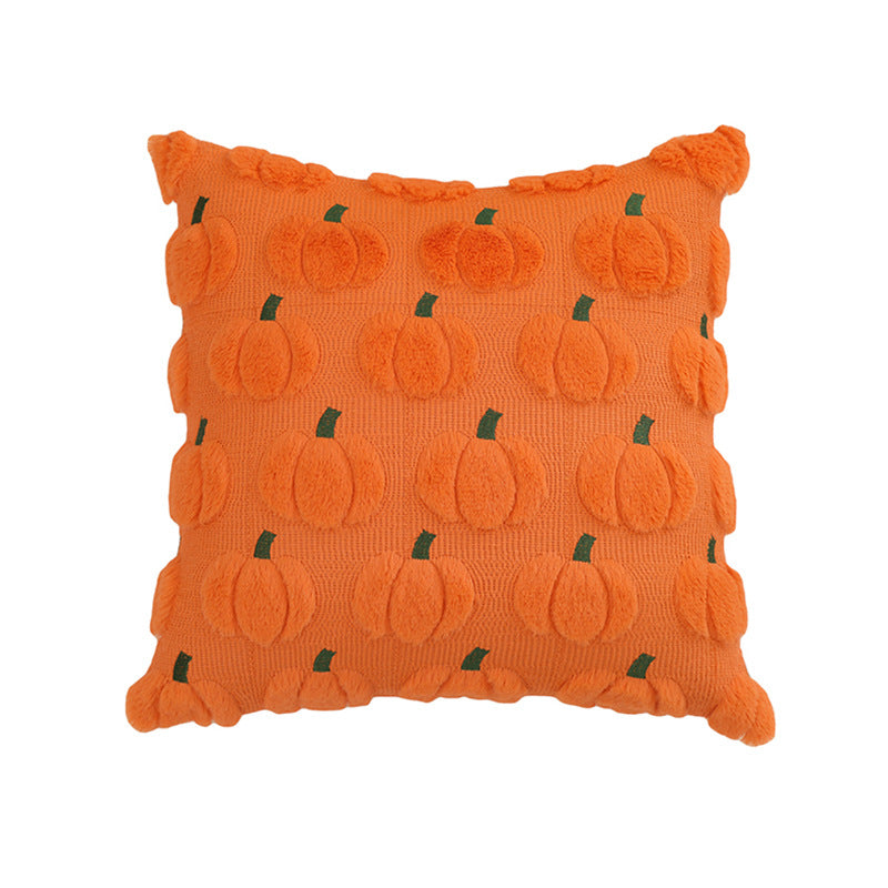 Wholesale Thanksgiving Autumn Plush Quilted Embroidered Pumpkin Orange Pillow Cushion Cover